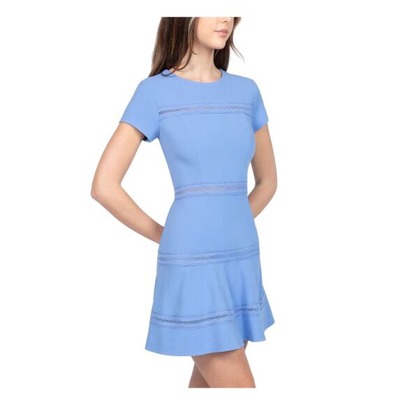 B DARLIN Womens Short Sleeve Jewel Neck Short Fit + Flare Dress - Picture 3 of 4